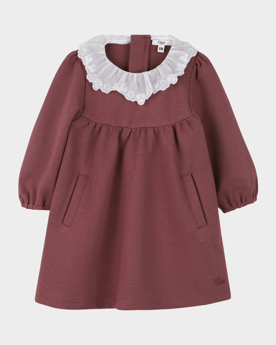 Girl's Embroidered-Collar Long-Sleeve Dress, Size 6M-3